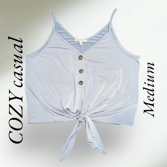 Cozy Casual Tops - COZY casual brand, Light Blue Tie front Crop Tank Top Size Medium, Soft! NWOT!🩵